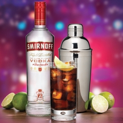 image of Smirnoff Vodka and a glass of Vodka coke