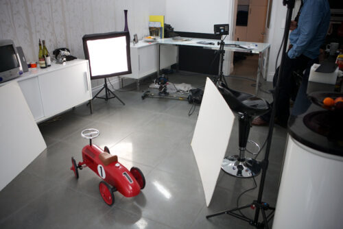 Toy red racing car, BTS image from the video shoot for valiant boilers for HROC