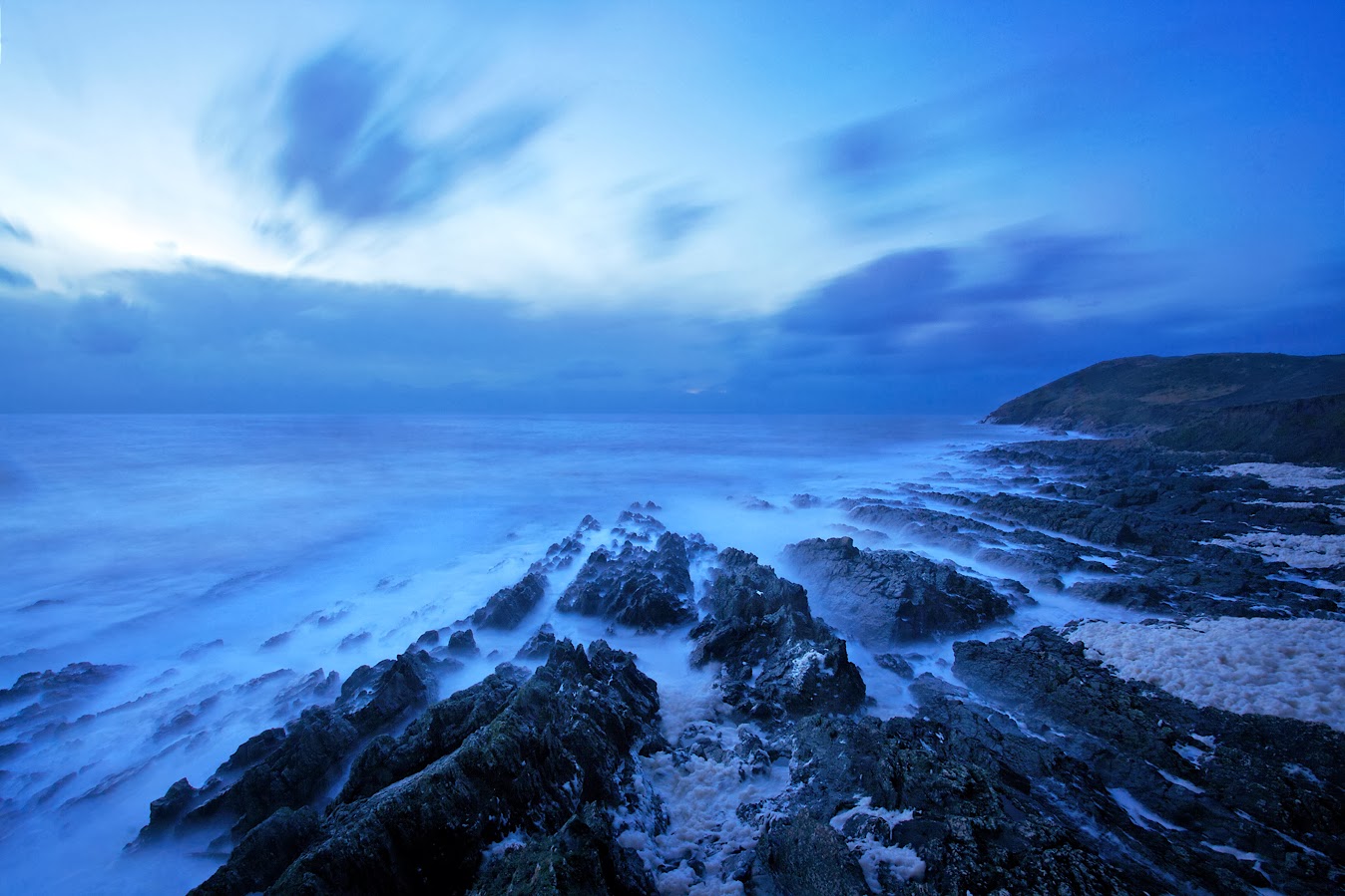 Croyde bay at night, long exposure image of Croyde Bay, North Devon just by baggy Point with the mist rolling in at night by Ross Vincent-Photography