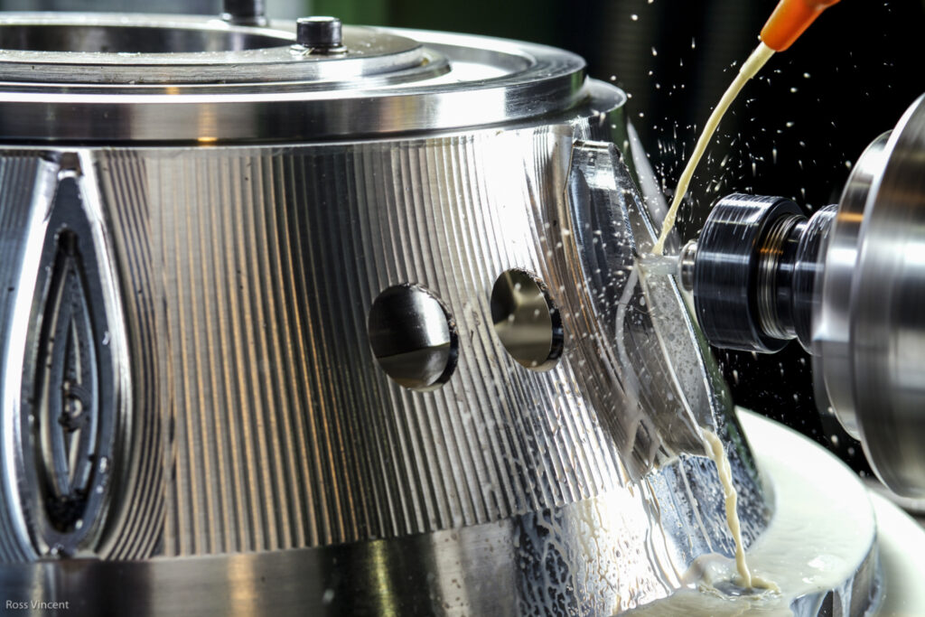 Photographic detail of milling machine, drill bit close up at Nasmyth aerospace-coventry