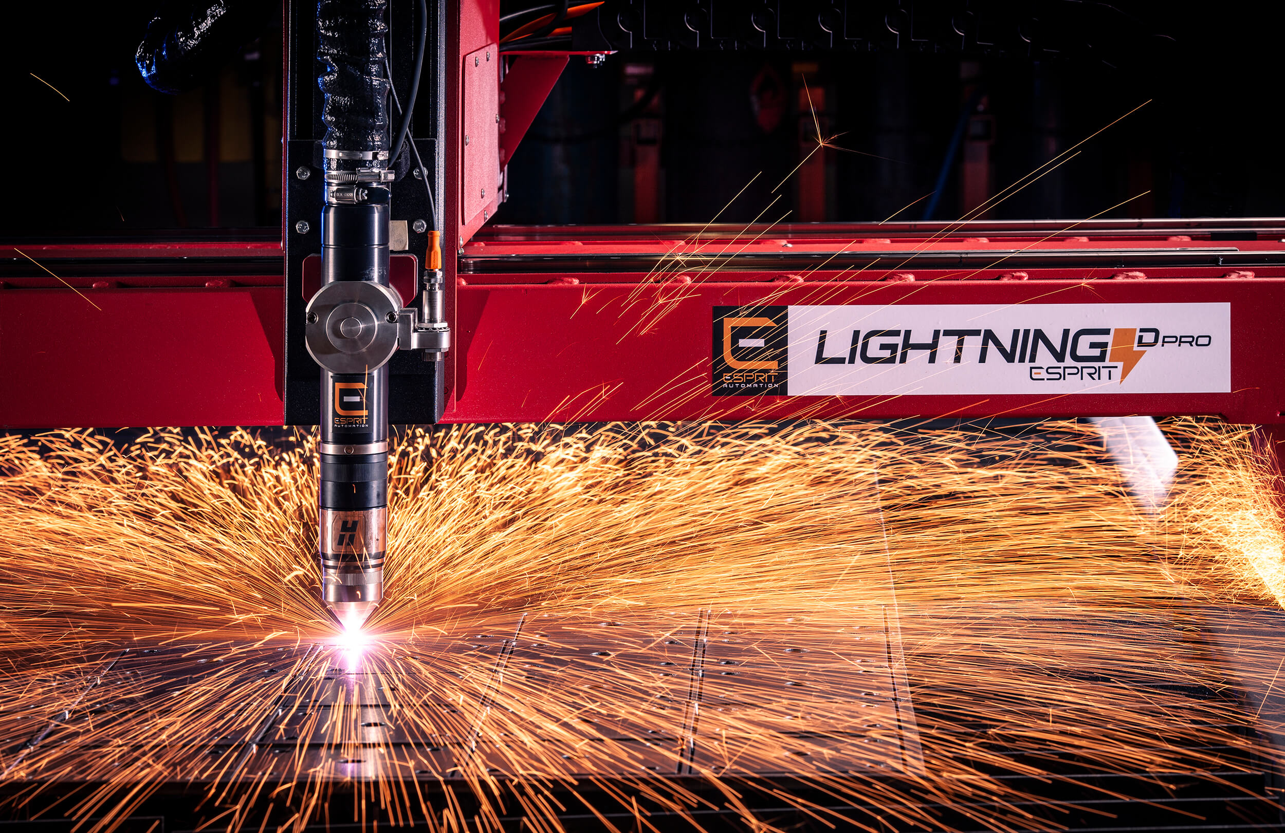 Dramatic image with sparks of a Plasma cutting tool for Esprit Automation Nottingham